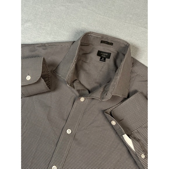 J.Crew Ludlow Slim Dress Shirt men 17 35 Gray White‎ Check Button Down Stretch